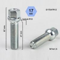 Šroub M14x1,5x47 koule R12, klíč 17, výška 67  